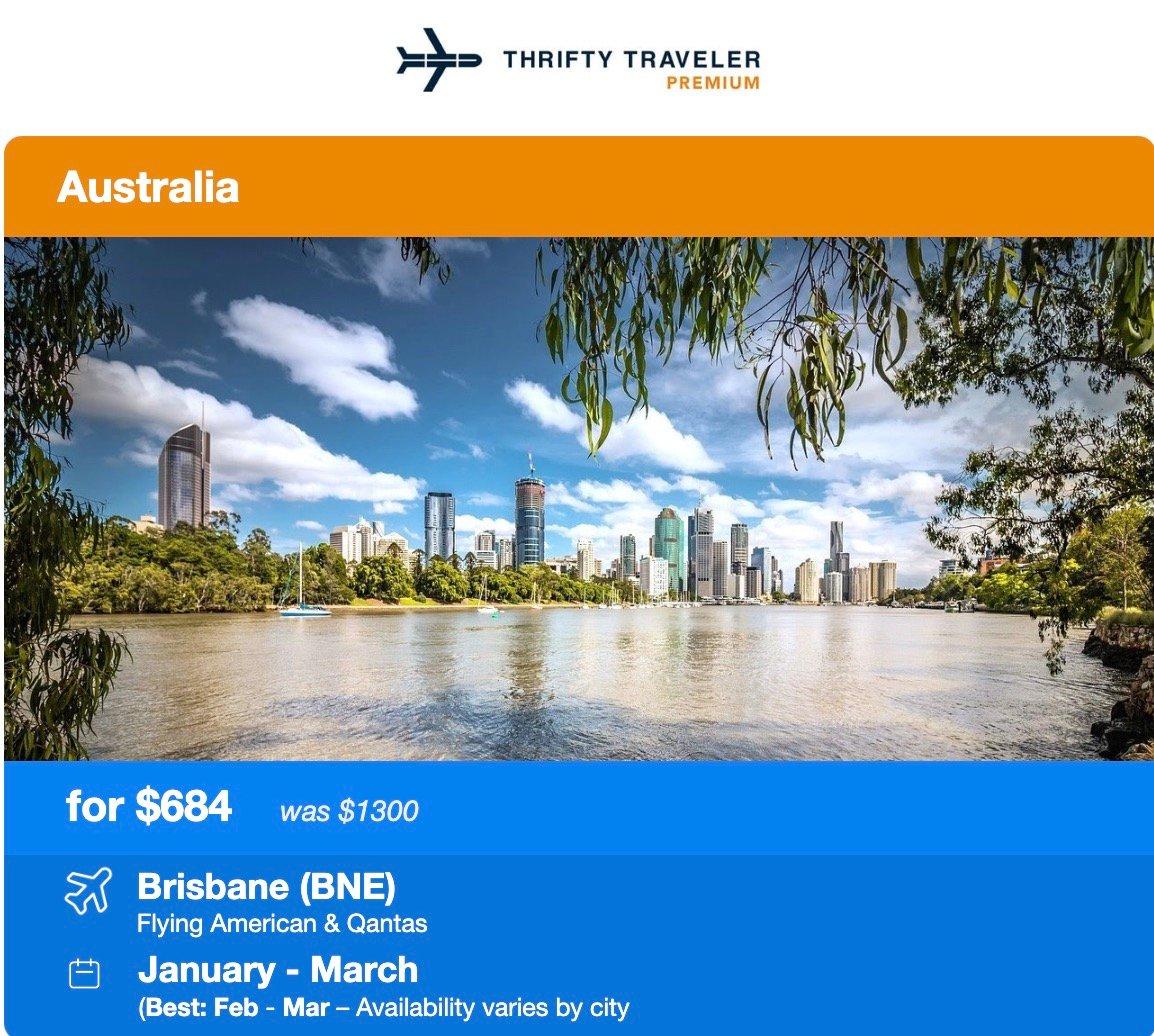 thrifty traveler premium deal australia for $684 brisbane january through march